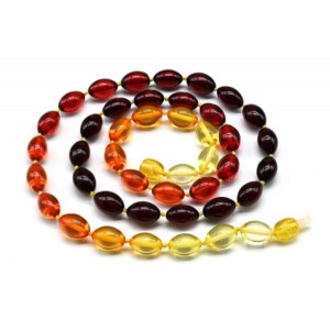 Бусы из янтаря рис 8*12мм радуга лимонно-вишневый, 53см (иск.)