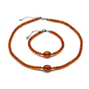 Янтарные бусы с браслетом шарик 5мм цвет коньячный, 40см, 19см (иск.)