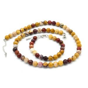 Бусы с браслетом шарик гр.8мм из яшмы мукаит, 47см