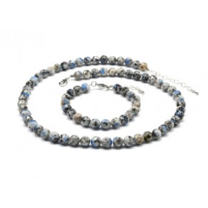 Бусы и браслет из яшмы синей шарик гр.8мм, 47см, 17,5см