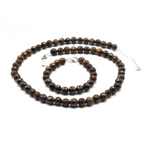 Бусы и браслет из бронзита шарик гр.8мм, 47см, 17см