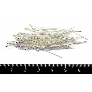 Пин с шаровой головкой 40*0,5 мм, шарик 1,8 мм цвет светлое серебро 50 штук/упак