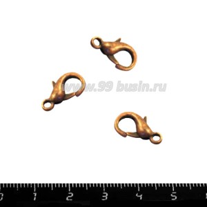 Замок карабин 15*8 мм Литой без колечек, цвет медь, 10 штук/упаковка