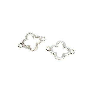 Коннектор Премиум Четырехлистник с микроцирконами 17*12, цвет родий 1 штука