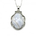 Кулон с агатом голубым (сапфирином) в металле овал 23*34мм