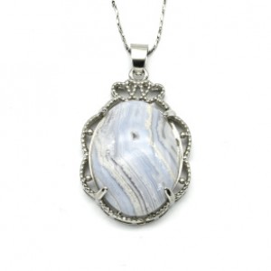 Кулон с агатом голубым (сапфирином) в металле овал 23*34мм