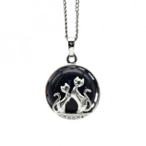 Кулон коты 22*22мм в металле с авантюрином синим (иск.)