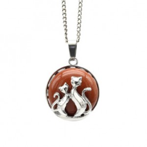 Кулон коты 22*22мм в металле с авантюрином (иск.)