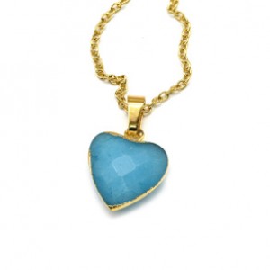 Кулон на цепочке кварц тонированный (цвет аквамарин) Сердце 13*15мм, 45см