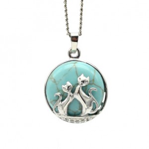 Кулон коты 22*22мм в металле с бирюзой иранской искусственной