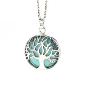 Кулон Дерево двусторонняя в металле с бирюзой иранской (имитация) 27*27мм