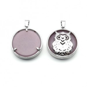 Кулон Сова 27*27мм с кварцем цвет сиреневый
