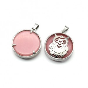 Кулон Сова 27*27мм с кварцем цвет розовый Кулон Сова 27*27мм с кварцем цвет розовый