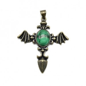Кулон с малахитом Крылья 31*38мм.