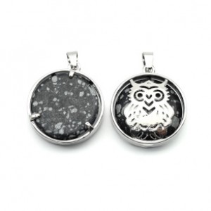 Кулон Сова 27*27мм с обсидианом снежным (имитация)