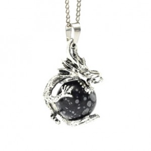 Кулон Дракон на шаре 23*34мм с обсидианом снежным (имитация)