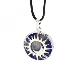 Кулон Солнце двусторонняя в металле с содалитом 27*27мм