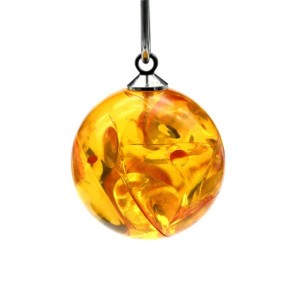 Кулон шарик из янтаря 18мм цвет медовый (иск.)