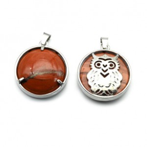 Кулон Сова 27*27мм с яшмой красной