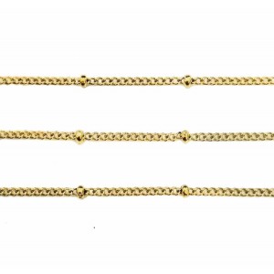 Цепочка нержавеющая сталь (stainless steel) гнутое звено 1,8*1,4 мм с декоративными шариками, золото, 2 мм / 1 метр/упаковка