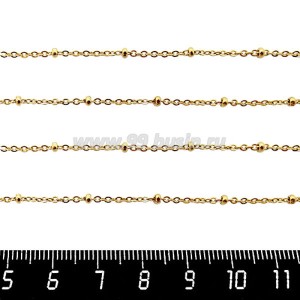 Цепочка нержавеющая сталь (stainless steel) изящная 2*1,7 мм с декоративными шариками, цвет золото, 1 метр/упаковка