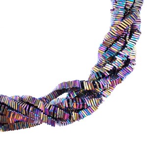 Натуральный камень ГЕМАТИТ бусина Квадратик 4*4*1 мм, блестящий, цвет, мультиколор, около 20 см/нить