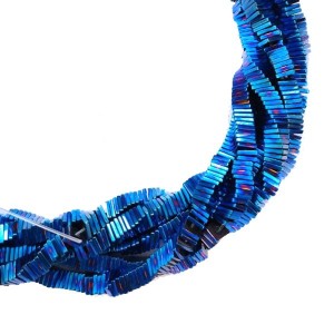 Натуральный камень ГЕМАТИТ бусина Квадратик 4*4*1 мм, блестящий, цвет синий, около 20 см/нить