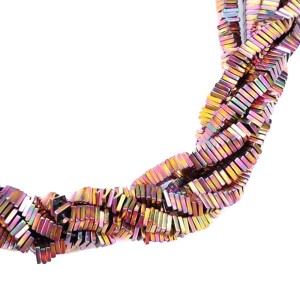 Натуральный камень ГЕМАТИТ бусина Квадратик 4*4*1 мм, блестящий, цвет пурпурно-золотой, около 20 см/нить