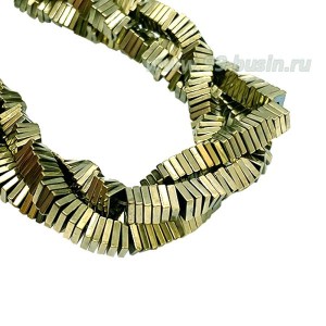 Натуральный камень ГЕМАТИТ бусина Квадратик 4*4*1 мм, блестящий, цвет бронза, около 20 см/нить