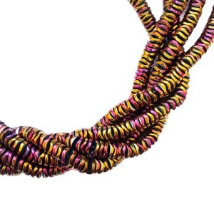 Натуральный камень ГЕМАТИТ бусина граненая Чипсы 6*1,5 мм,  цвет пурпурно-золотой, около 20 см/нить