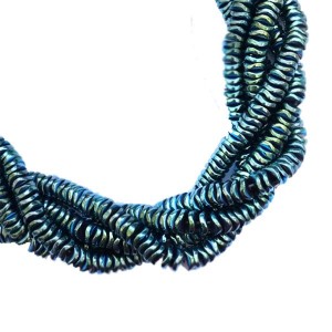 Натуральный камень ГЕМАТИТ бусина граненая Чипсы 6*1,5 мм,  цвет зелено-голубой, около 20 см/нить