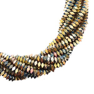 Натуральный камень ГЕМАТИТ разделитель квадрат 4 мм, ромбовидные грани, цвет сине-золотой, ОКОЛО 40 СМ/НИТЬ