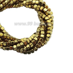 Натуральный камень ГЕМАТИТ кубик 4*4 мм, цвет античное золото, 40 см/нить