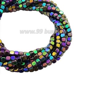 Натуральный камень ГЕМАТИТ кубик 4*4 мм, цвет мультиколор, 40 см/нить