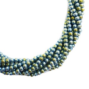 Натуральный камень ГЕМАТИТ бусины круглые 4 мм, цвет зелено-голубой мультиколор, около 40 см/нить