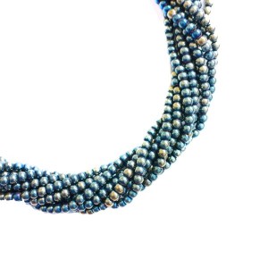 Натуральный камень ГЕМАТИТ бусины круглые 2 мм, цвет оливково-синий мультиколор, около 40 см/нить
