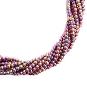 Натуральный камень ГЕМАТИТ бусины круглые 3 мм, цвет розово-золотой мультиколор с вкраплениями зеленого, около 40 см/нить