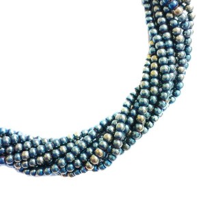 Натуральный камень ГЕМАТИТ бусины круглые 3 мм, цвет оливково-синий мультиколор, около 40 см/нить