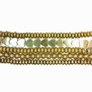 Набор гематита "Сердце пустыни" 5 нитей разной формы (около 40 см каждая), цвет бронзово-золотые оттенки