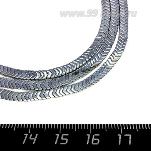 Натуральный камень ГЕМАТИТ "Колосок" 3*2*1,5 мм  цвет серебро, около 20 см/нить