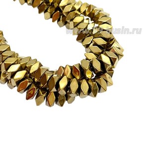 Натуральный камень ГЕМАТИТ разделитель квадрат 4 мм, ромбовидные грани, цвет античное золото, 20 см/нить