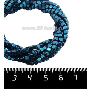 Натуральный камень ГЕМАТИТ кубик 3*3 мм, цвет синий, 40 см/нить