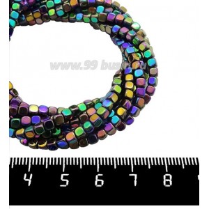 Натуральный камень ГЕМАТИТ кубик 3*3 мм, цвет мультиколор, 40 см/нить