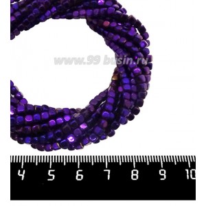Натуральный камень ГЕМАТИТ кубик 3*3 мм, цвет фиолетовый, 40 см/нить