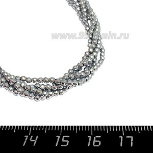 Натуральный камень ГЕМАТИТ граненые, цвет серебро 2 мм, 40 см/нить