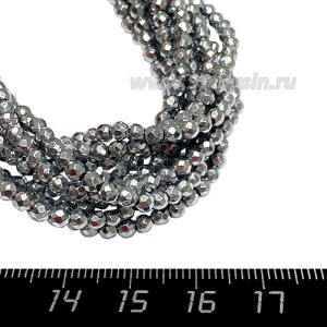 Натуральный камень ГЕМАТИТ бусина шарик гранёный 3 мм, цвет серебро, около 40 см/нить Натуральный камень ГЕМАТИТ бусина шарик гранёный 3 мм, цвет серебро, около 40 см/нить