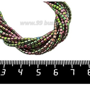 Натуральный камень ГЕМАТИТ маленький цилиндрик 2*2 мм, цвет розово-зеленый мультиколор, 40 см/нить