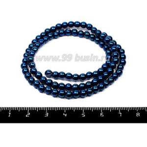 Натуральный камень ГЕМАТИТ бусины круглые 4 мм, цвет ярко-синий металлик ок. 39 см/нить