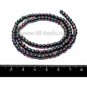 Натуральный камень ГЕМАТИТ бусины круглые 4 мм, мультиколор, ок. 39 см/нить