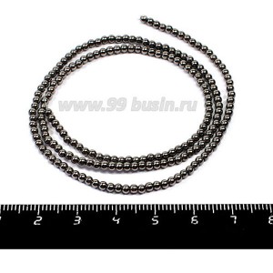Натуральный камень ГЕМАТИТ бусины круглые 2 мм блестящие, цвет натуральный, около 40 см/нить